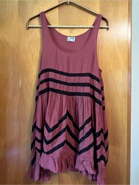 Free People Rust Pink and Black Striped High-Low Dress